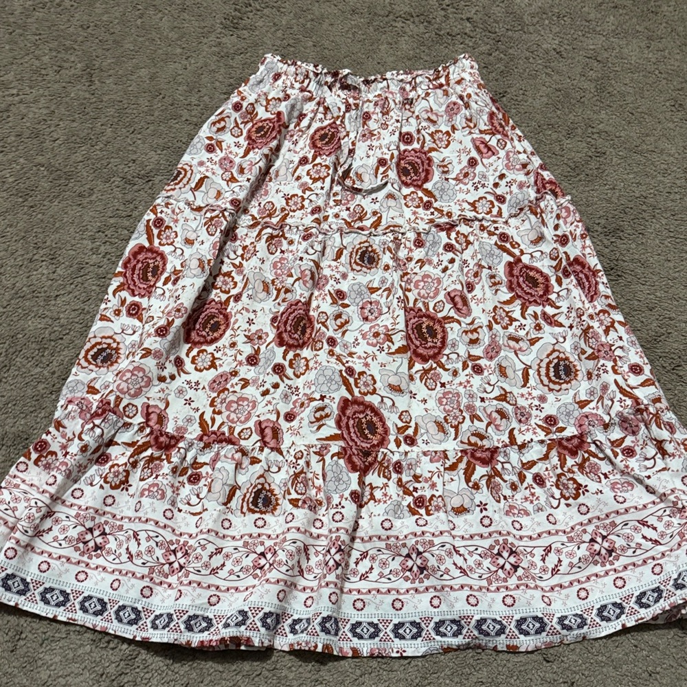 Merokeety Skirt-Rayon-Boho Chic-Floral-Sz S-Reds/White-EUC-Like New - Picture 9 of 14